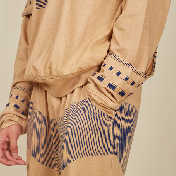Beige Pants for Men | Cotton Knit | 3D Wave Geometric Pattern