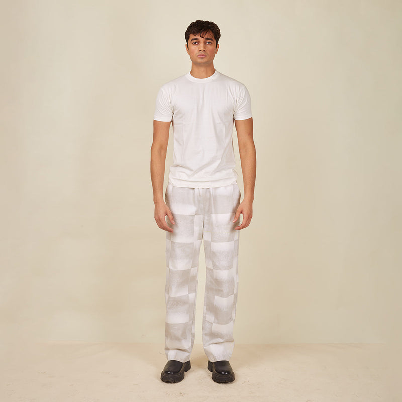 Denim White Pants for Men | Geometric Pattern