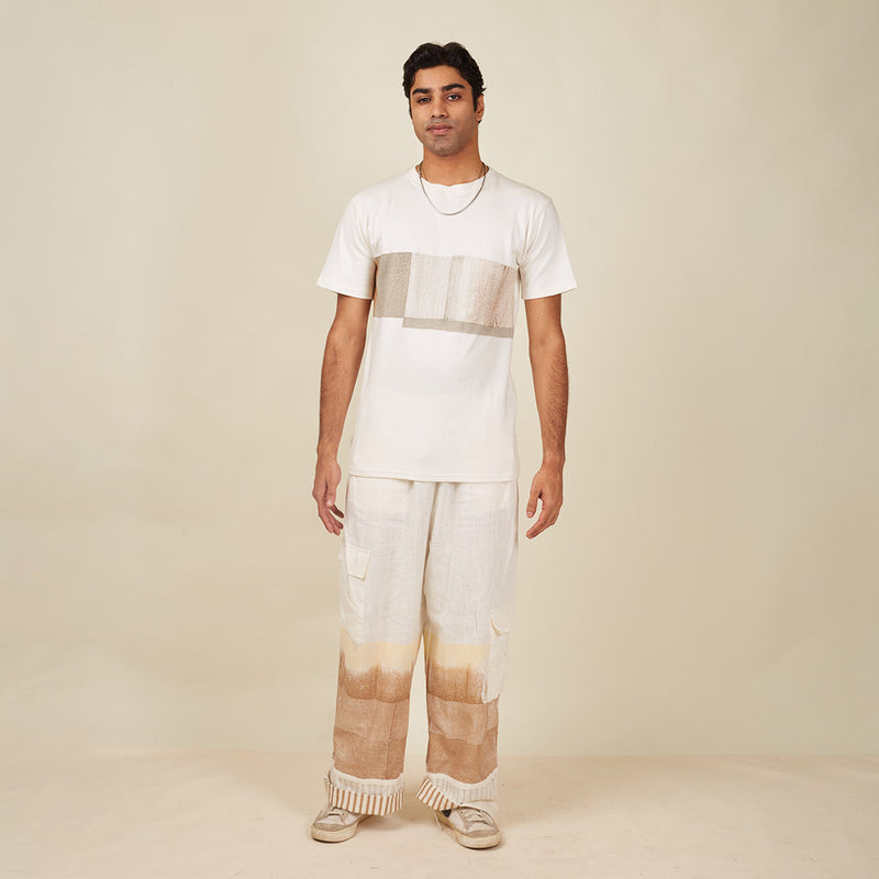 White T Shirt for Men | Cotton Knit | Geometric Pattern