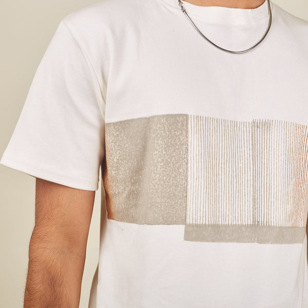 White T Shirt for Men | Cotton Knit | Geometric Pattern