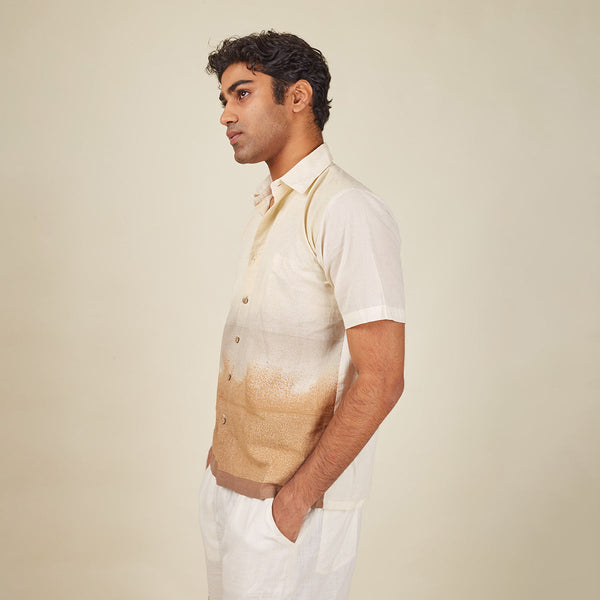 Linen Shirt for Men | Hand-Block Printed | White & Brown