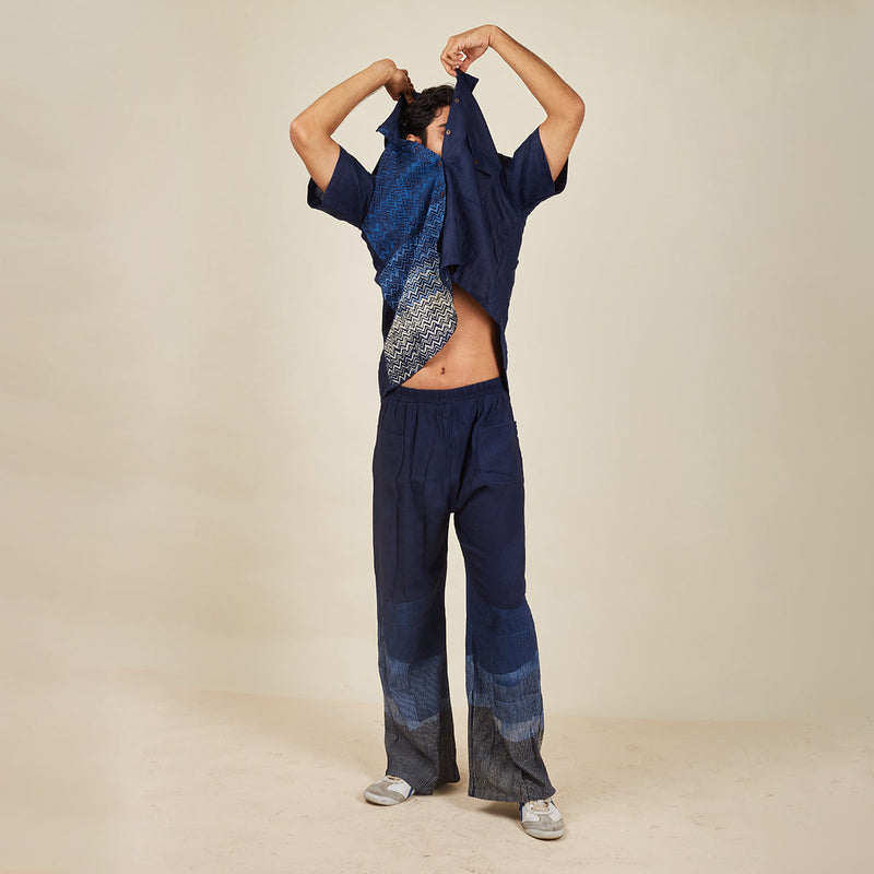 Linen Pants for Men | Hand-Block Printed | Navy Blue