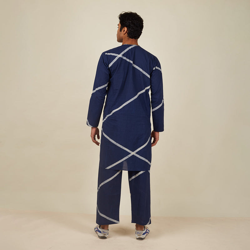 Cotton Kurta Set for Men | Geometric Pattern | Navy Blue