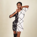 Cotton Monochrome Dress for Women | Hand block Printed Lines | Black & White