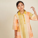 Cotton Midi Dress for Women | Striped | Yellow & Orange