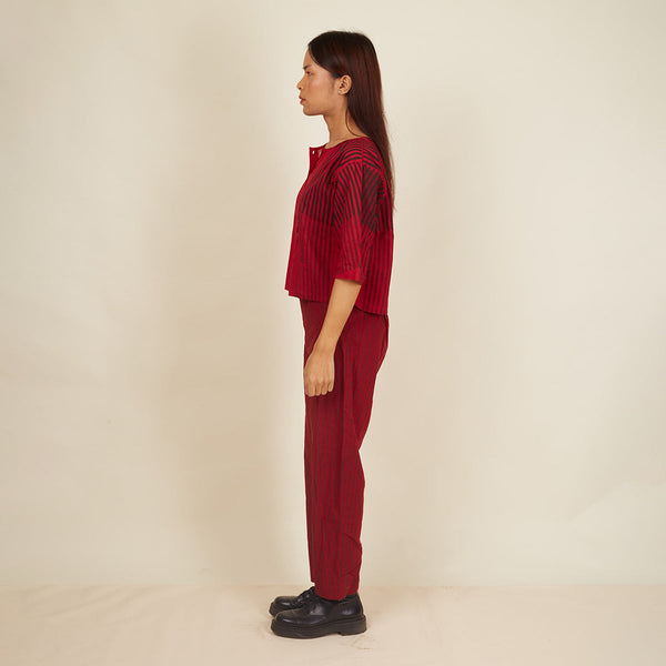 Cotton Co-Ord Set for Women | Striped | Maroon