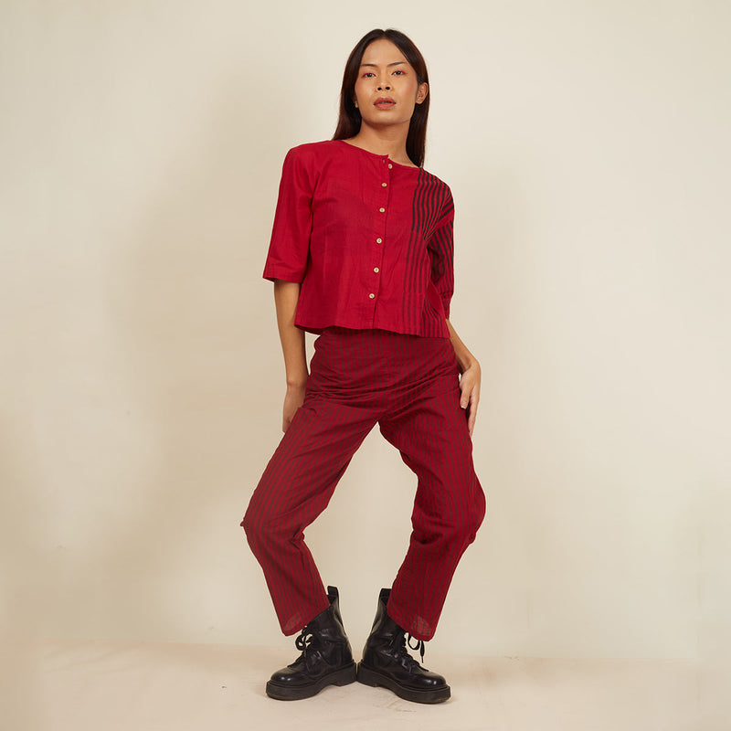 Cotton Co-Ord Set for Women | Striped | Maroon