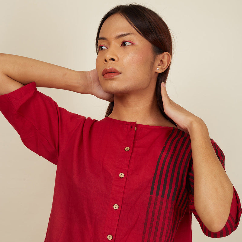 Cotton Crop Top for Women | Striped | Maroon