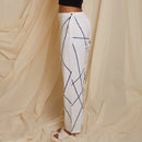 White Pants for Women | Cotton Knit | Abstract Print