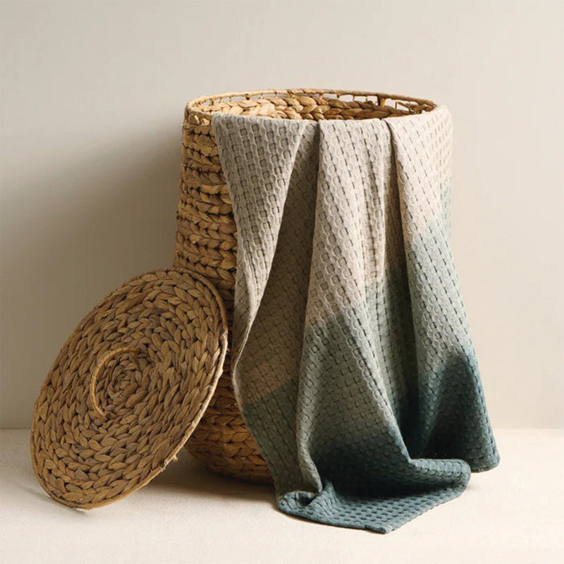 Bamboo Cotton Towel Set | Waffle Design | Blue & Brown | Set of 4