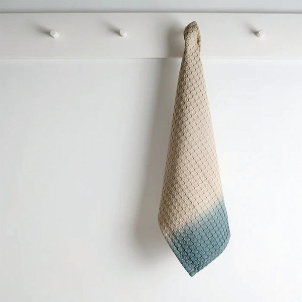 Bamboo Cotton Towel Set | Waffle Design | Blue & Brown | Set of 4