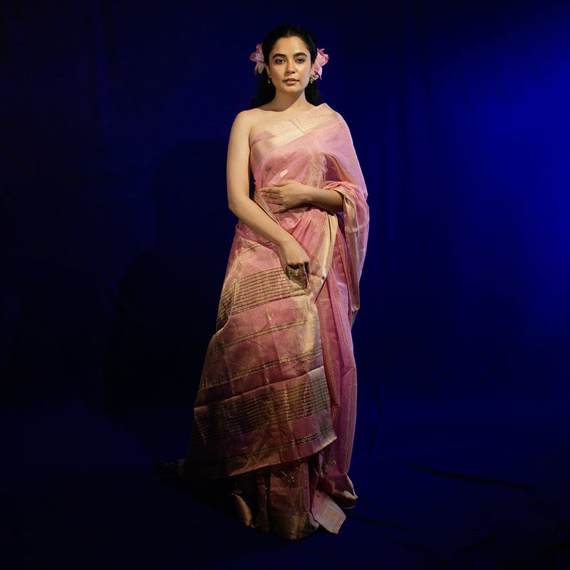 Maheshwari Tissue Silk Saree | Pink