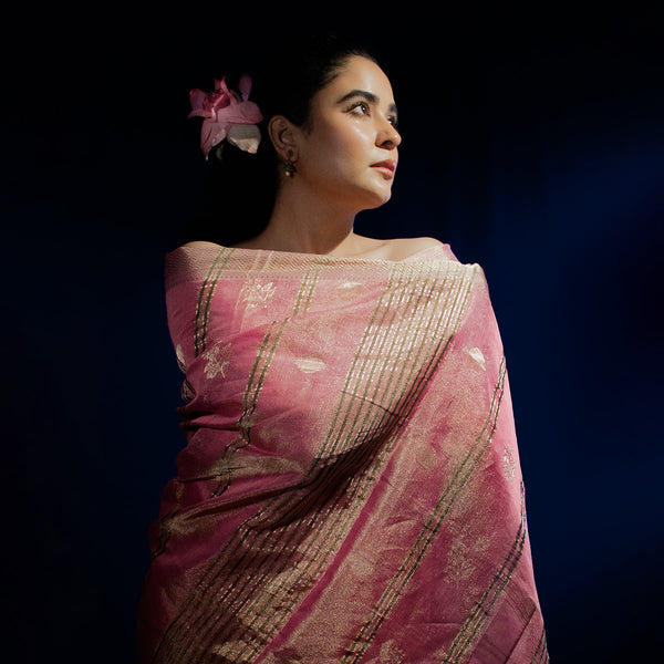 Maheshwari Tissue Silk Saree | Pink