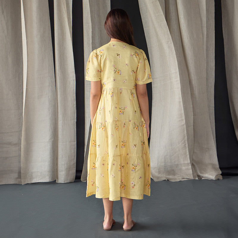 Linen Dress For Women | Printed & Embellished | Yellow