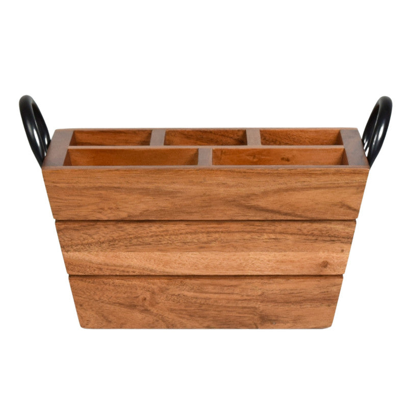 Wooden Cutlery Holder with Handle | Mahogany