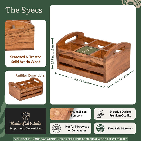 Acacia Wood Cutlery Holder | Wooden Organizer | 27.5x19.5x14.2 cm