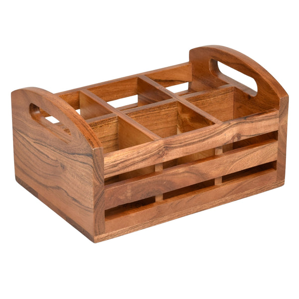 Acacia Wood Cutlery Holder | Wooden Organizer | 27.5x19.5x14.2 cm