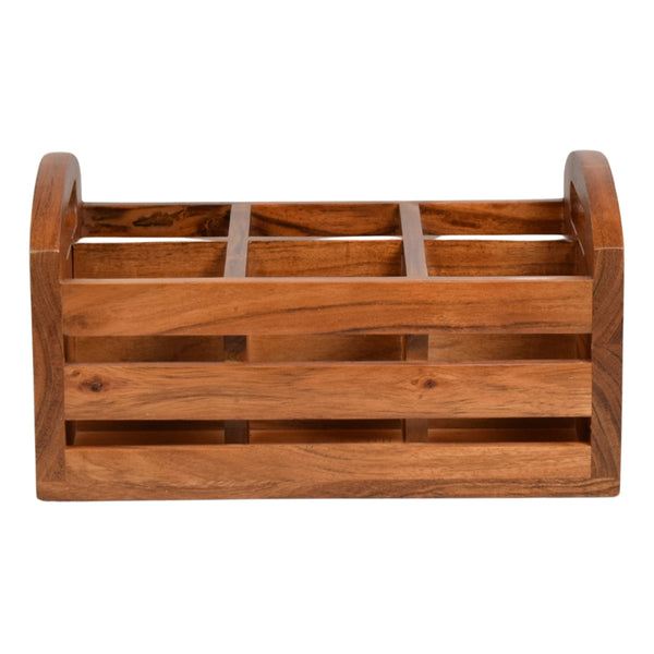 Acacia Wood Cutlery Holder | Wooden Organizer | 27.5x19.5x14.2 cm