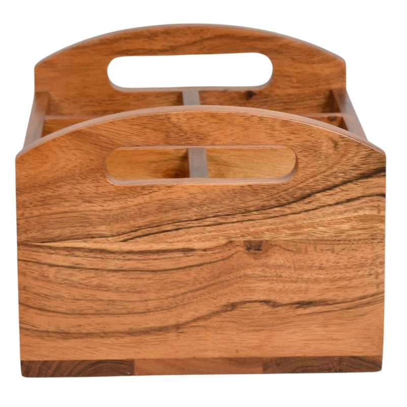 Acacia Wood Cutlery Holder | Wooden Organizer | 27.5x19.5x14.2 cm