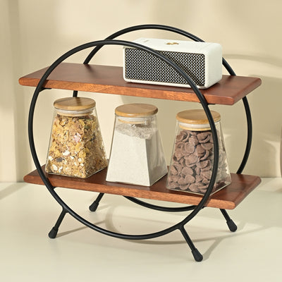 Home & Kitchen Organizer Rack | Pearl Circular | Wood & Metal | Mahogany