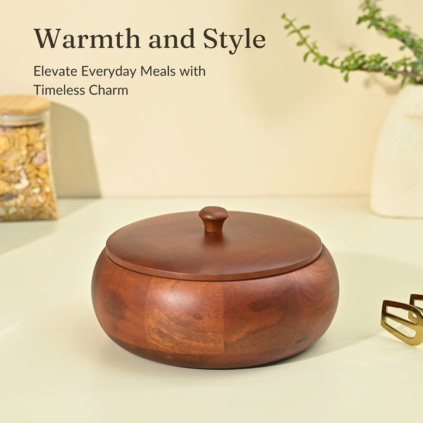 Wooden Roti Box with Lid | Brown | 22 cm