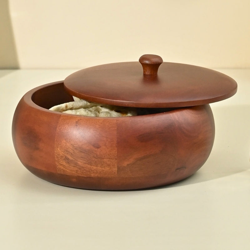 Wooden Roti Box with Lid | Brown | 22 cm