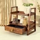 Mango Wood Multipurpose Organizer With Drawer | 45.7x27.3x45.7 cm