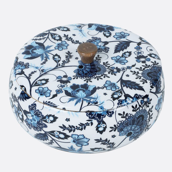 Mango Wood Chapati Box | Floral Print | Blue