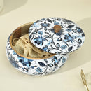 Mango Wood Chapati Box | Floral Print | Blue