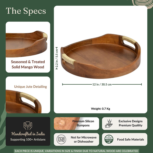 Wooden Tray | Serving Tray | Mango Wood  | Curvy | 30.5x30.5x5.0 cm