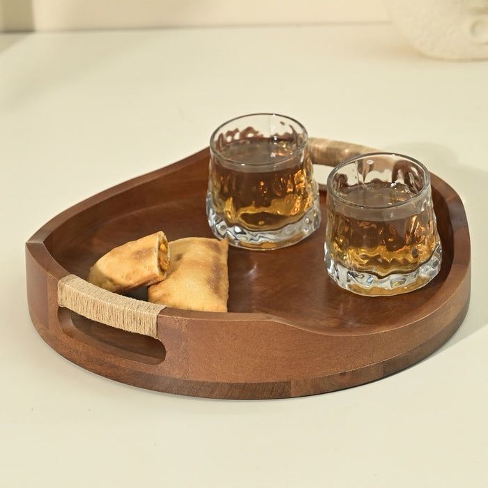 Wooden Tray | Serving Tray | Mango Wood  | Curvy | 30.5x30.5x5.0 cm