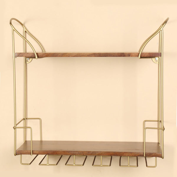 Wooden Kitchen & Bar Shelf | with Wine Glass Holder | Brown | 60 cm