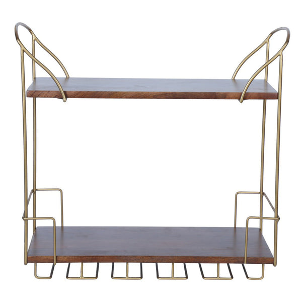 Wooden Kitchen & Bar Shelf | with Wine Glass Holder | Brown | 60 cm