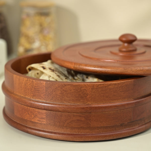 Wooden Chapati Box with Lid | Brown | 22 cm