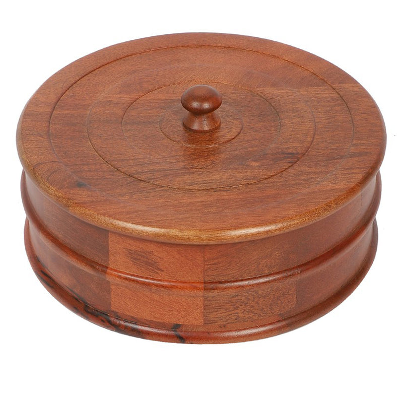 Wooden Chapati Box with Lid | Brown | 22 cm