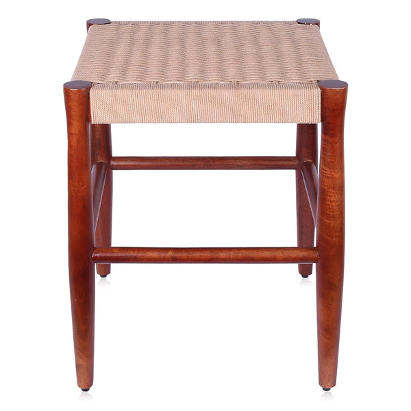 Wooden Sitting Stool | Jute Top | Walnut Brown | 52 cm