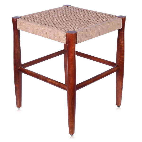 Wooden Sitting Stool | Jute Top | Walnut Brown | 52 cm