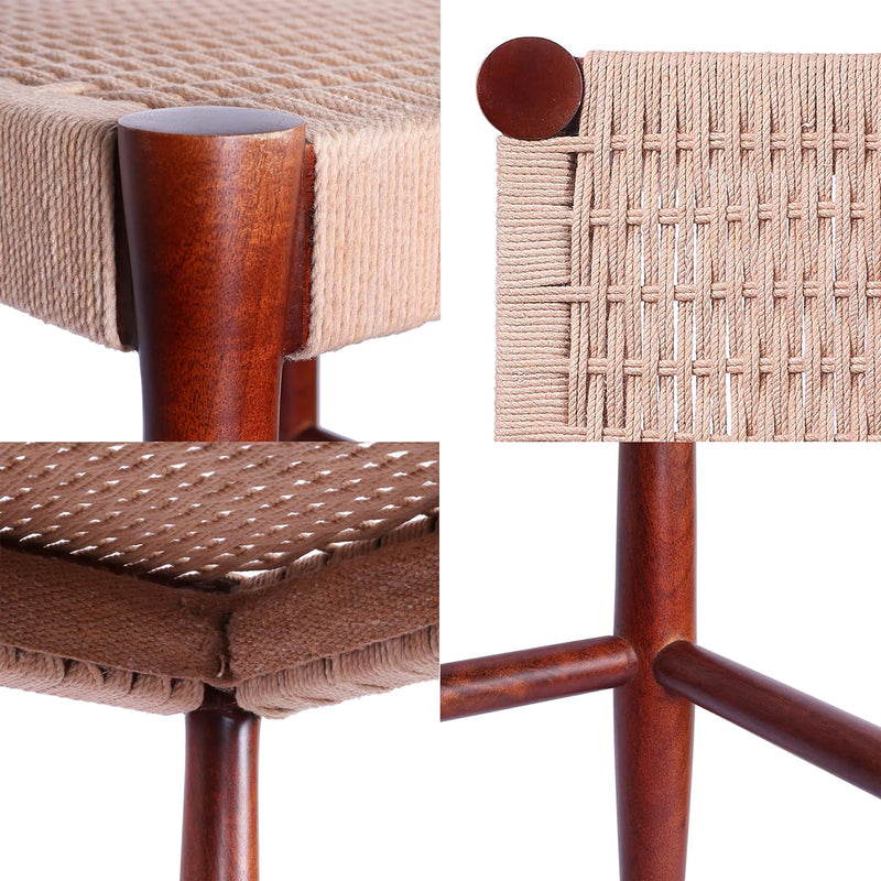 Wooden Sitting Stool | Jute Top | Walnut Brown | 52 cm