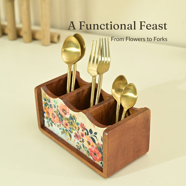 Wooden Cutlery Holder | Mango Wood | Multicolour