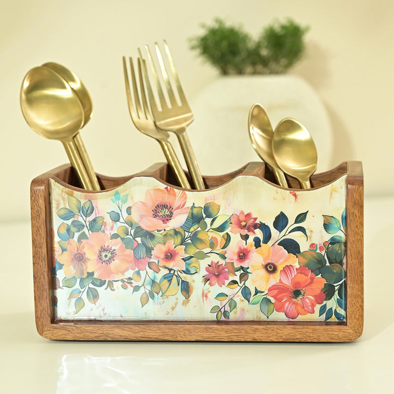 Wooden Cutlery Holder | Mango Wood | Multicolour