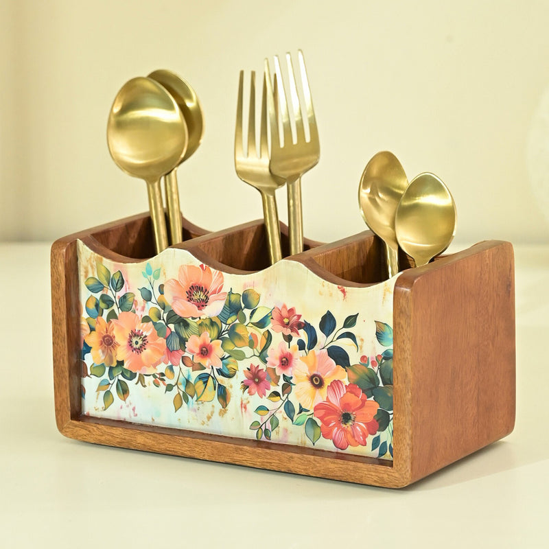 Wooden Cutlery Holder | Mango Wood | Multicolour