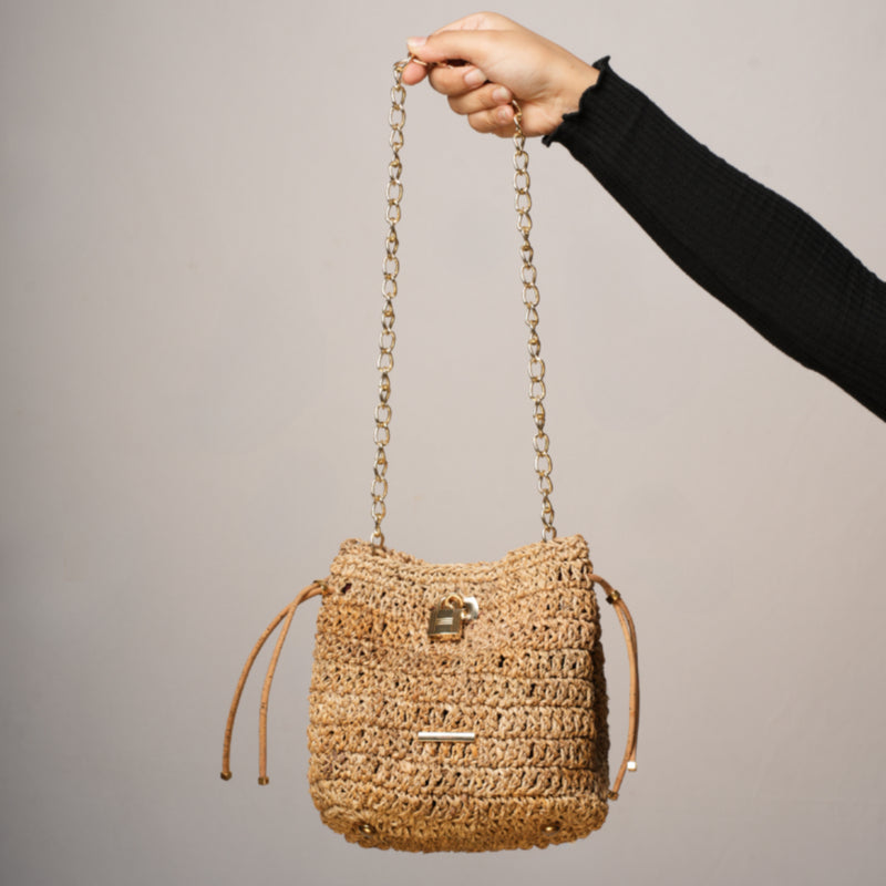 Mini Bucket Bag for Women | Banana Bark & Upcycled Cork | Brown