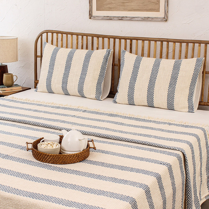 Cotton Bed Cover | Woven Design | Double Size | Blue