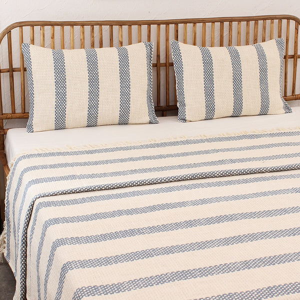 Cotton Bed Cover | Woven Design | Double Size | Blue