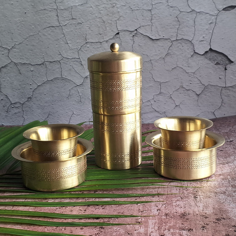 Brass Coffee Filter Set | with Coffee Cups | Gold | Set of 3