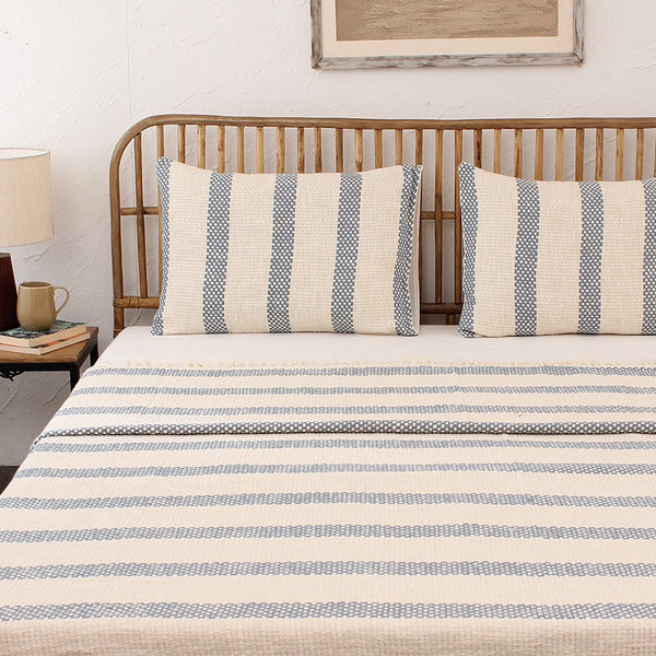 Cotton Bed Cover Set | Woven Design | Double Size | Blue