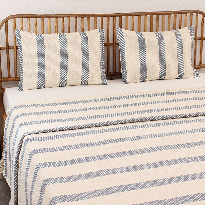 Cotton Bed Cover Set | Woven Design | Double Size | Blue