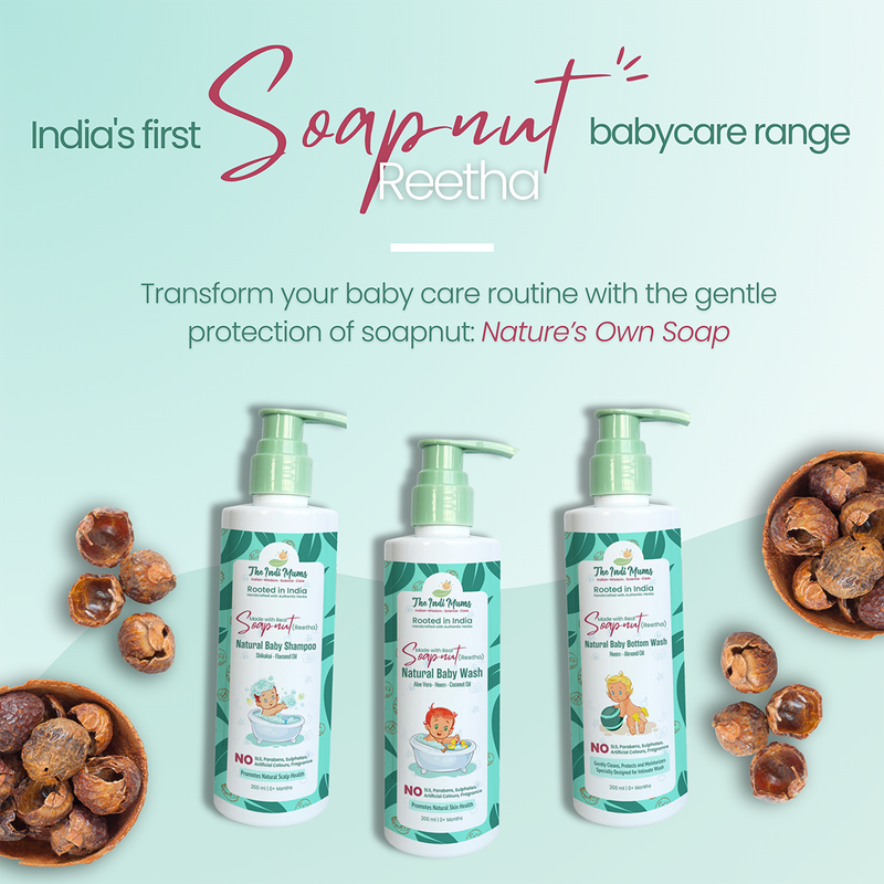 Baby Skin & Hair Bundle | Baby Shampoo , Body Wash & Bottom Wash | Reetha & Indian Herbs | 200 ml x 3