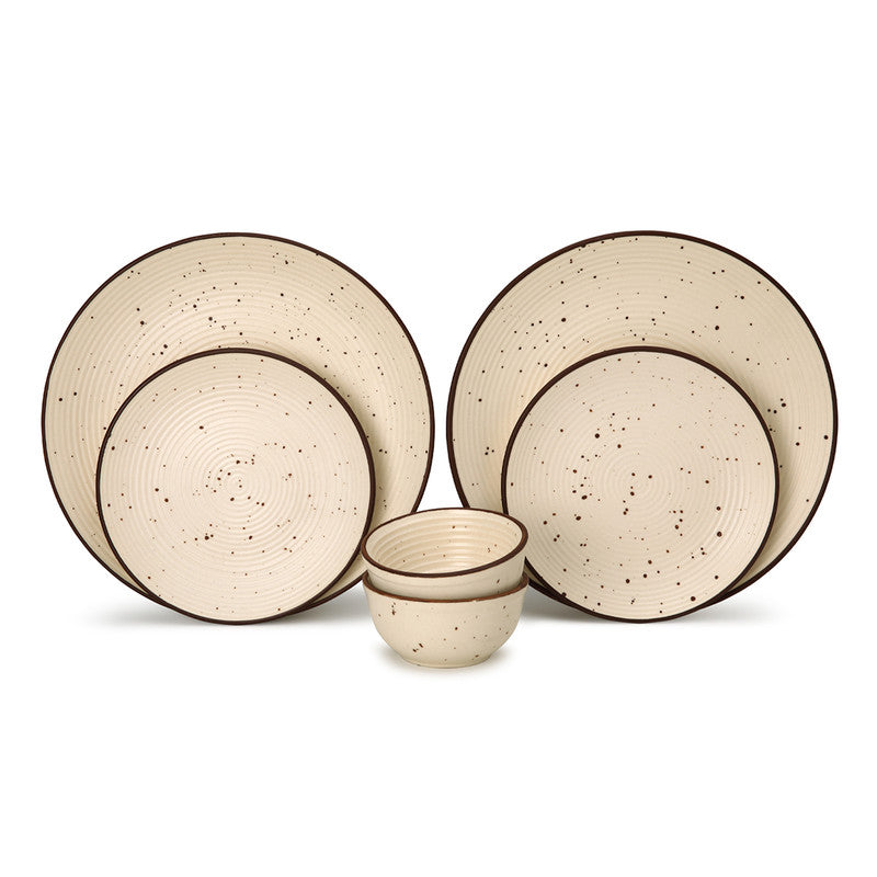 Ceramic Dinner Set | 2 Dinner Plates, 2 Small Plates & 2 Katori Bowls | Beige | Set of 6