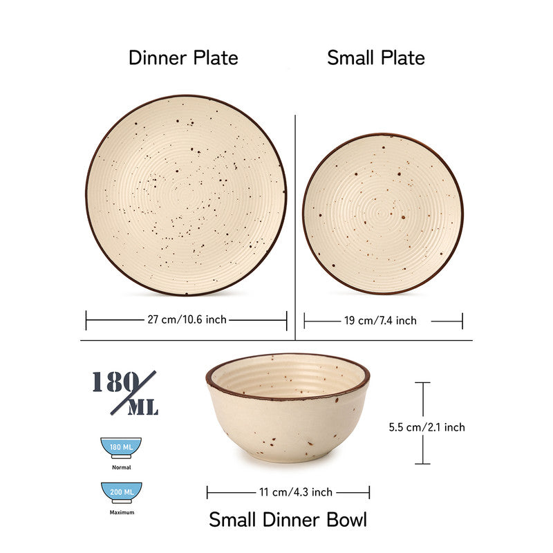 Ceramic Dinner Set | 2 Dinner Plates, 2 Small Plates & 2 Katori Bowls | Beige | Set of 6